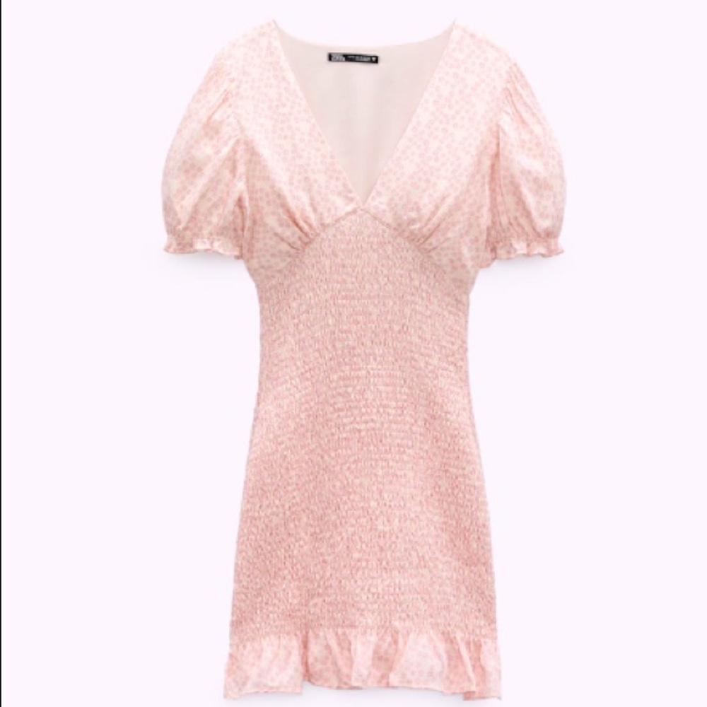 Zara textured printed dress , mini floral, flounced hem size Large